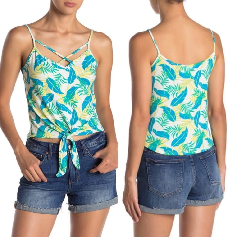 Poof NY Tropical Leaf Print Top